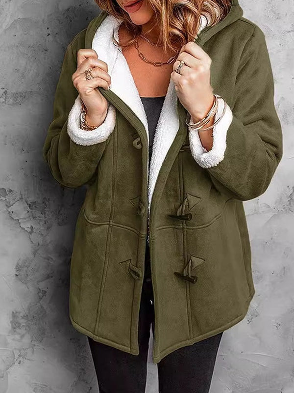 women's coat with plush collar and pockets