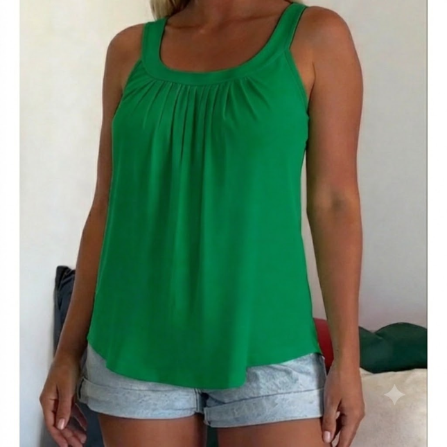 Solid Color Pleated Tank Top