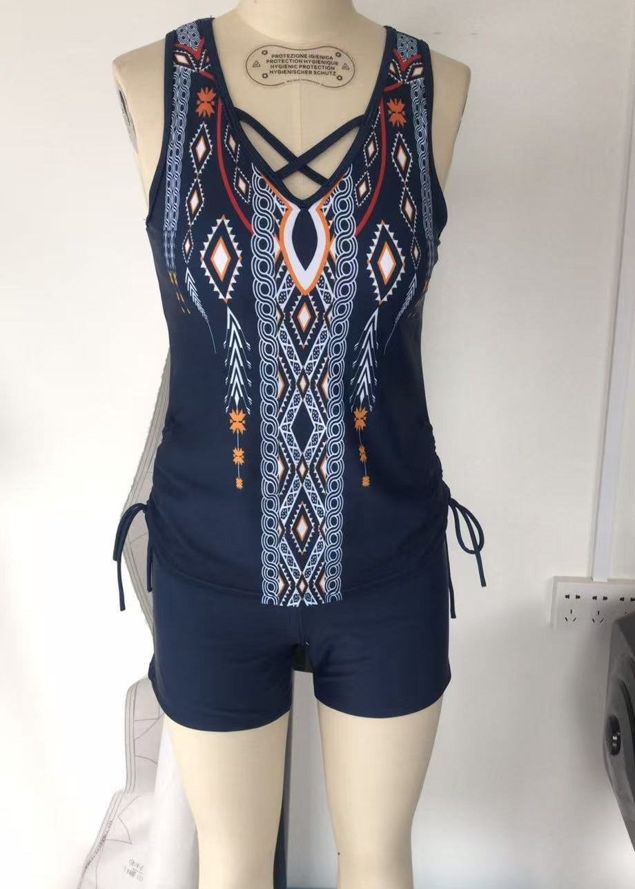 Women's Tummy Control Tankini Set – Flattering Boho Swimwear with Shorts
