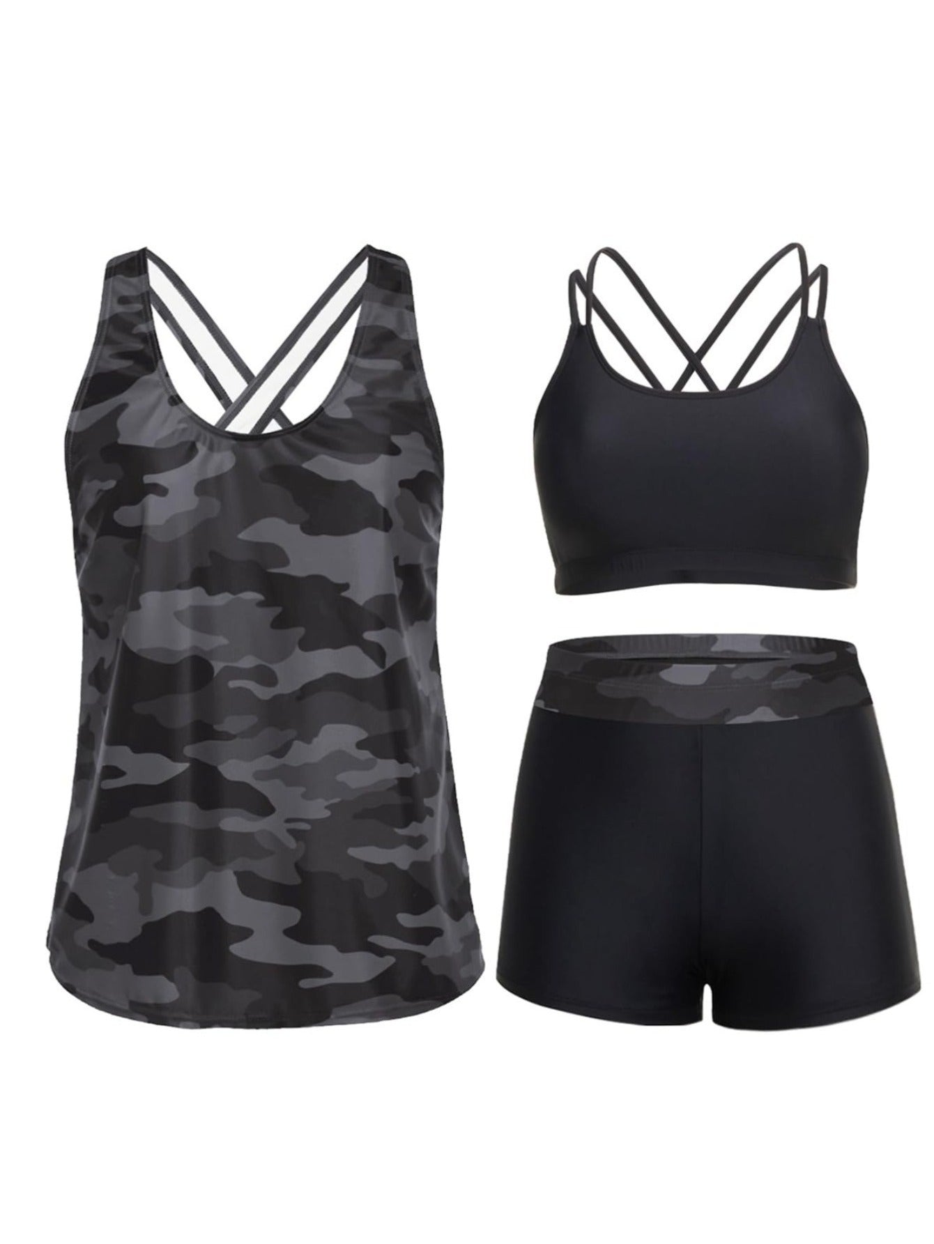 Sporty 3-Piece Tankini Set – Comfort & Coverage