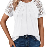 Plus Size Tops for Women Summer Lace Short Sleeve Crewneck Blouse Casual Loose Tunic T Shirts