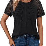 Plus Size Tops for Women Summer Lace Short Sleeve Crewneck Blouse Casual Loose Tunic T Shirts