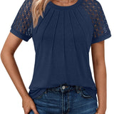 Plus Size Tops for Women Summer Lace Short Sleeve Crewneck Blouse Casual Loose Tunic T Shirts