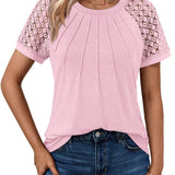 Plus Size Tops for Women Summer Lace Short Sleeve Crewneck Blouse Casual Loose Tunic T Shirts