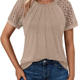 Plus Size Tops for Women Summer Lace Short Sleeve Crewneck Blouse Casual Loose Tunic T Shirts