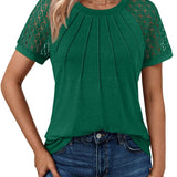 Plus Size Tops for Women Summer Lace Short Sleeve Crewneck Blouse Casual Loose Tunic T Shirts