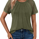 Plus Size Tops for Women Summer Lace Short Sleeve Crewneck Blouse Casual Loose Tunic T Shirts