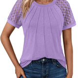 Plus Size Tops for Women Summer Lace Short Sleeve Crewneck Blouse Casual Loose Tunic T Shirts