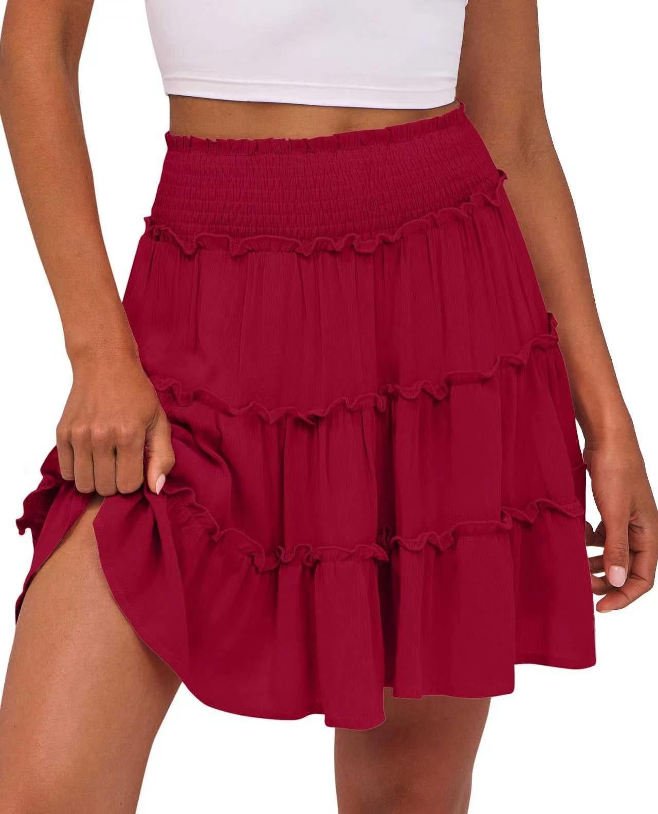 Women's High-Waisted Boho Tiered Skort with Pockets – Flowy Casual Ruffle Skirt