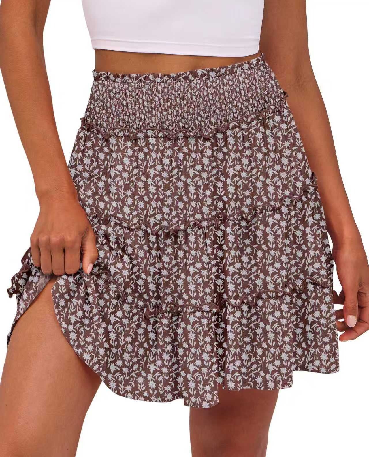 Women's High-Waisted Boho Tiered Skort with Pockets – Flowy Casual Ruffle Skirt