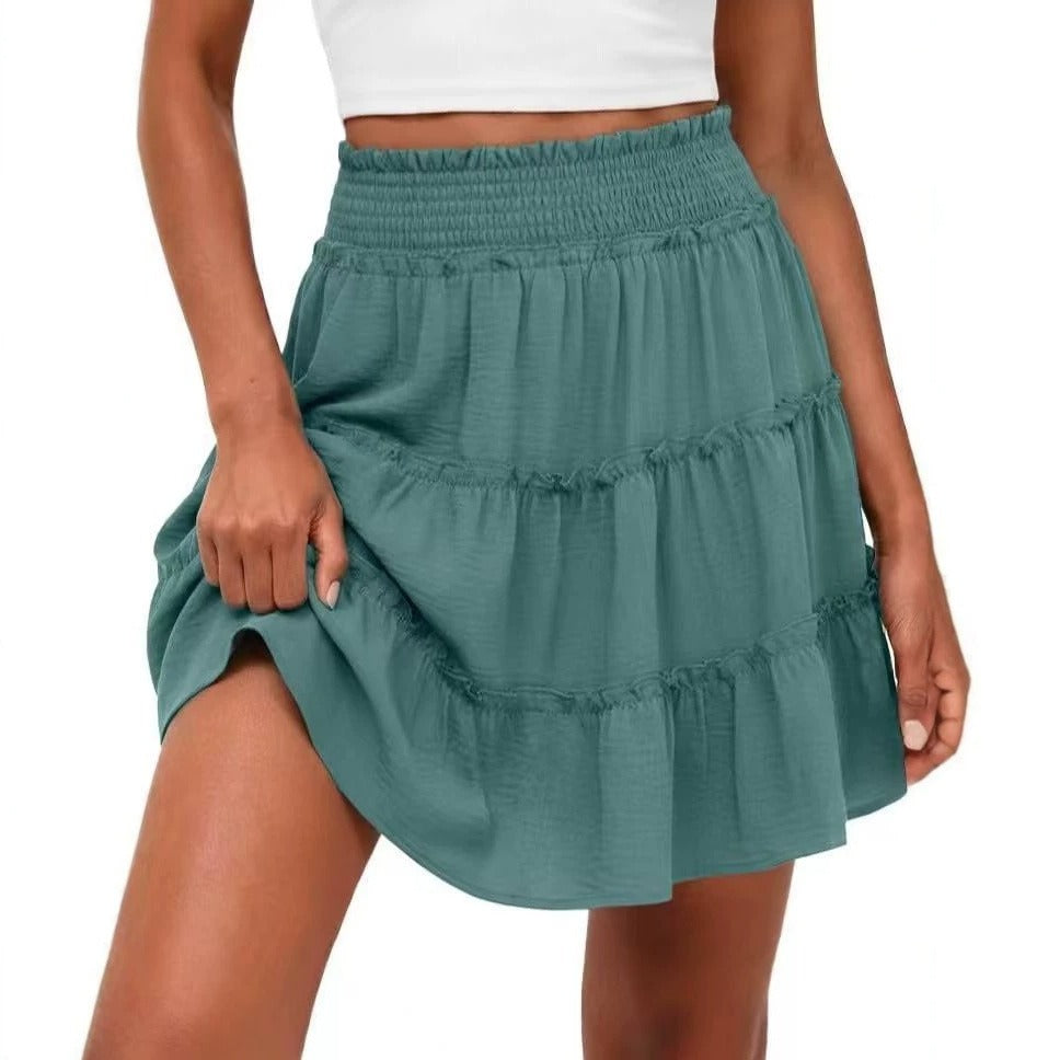 Women's High-Waisted Boho Tiered Skort with Pockets – Flowy Casual Ruffle Skirt