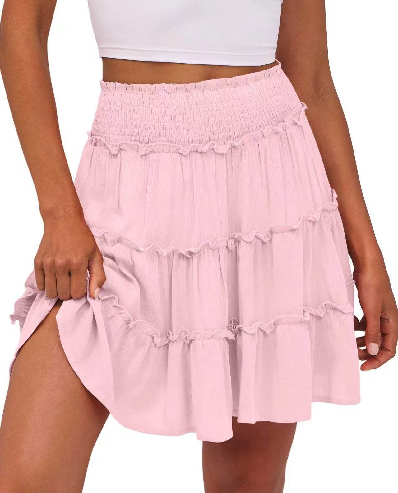 Women's High-Waisted Boho Tiered Skort with Pockets – Flowy Casual Ruffle Skirt