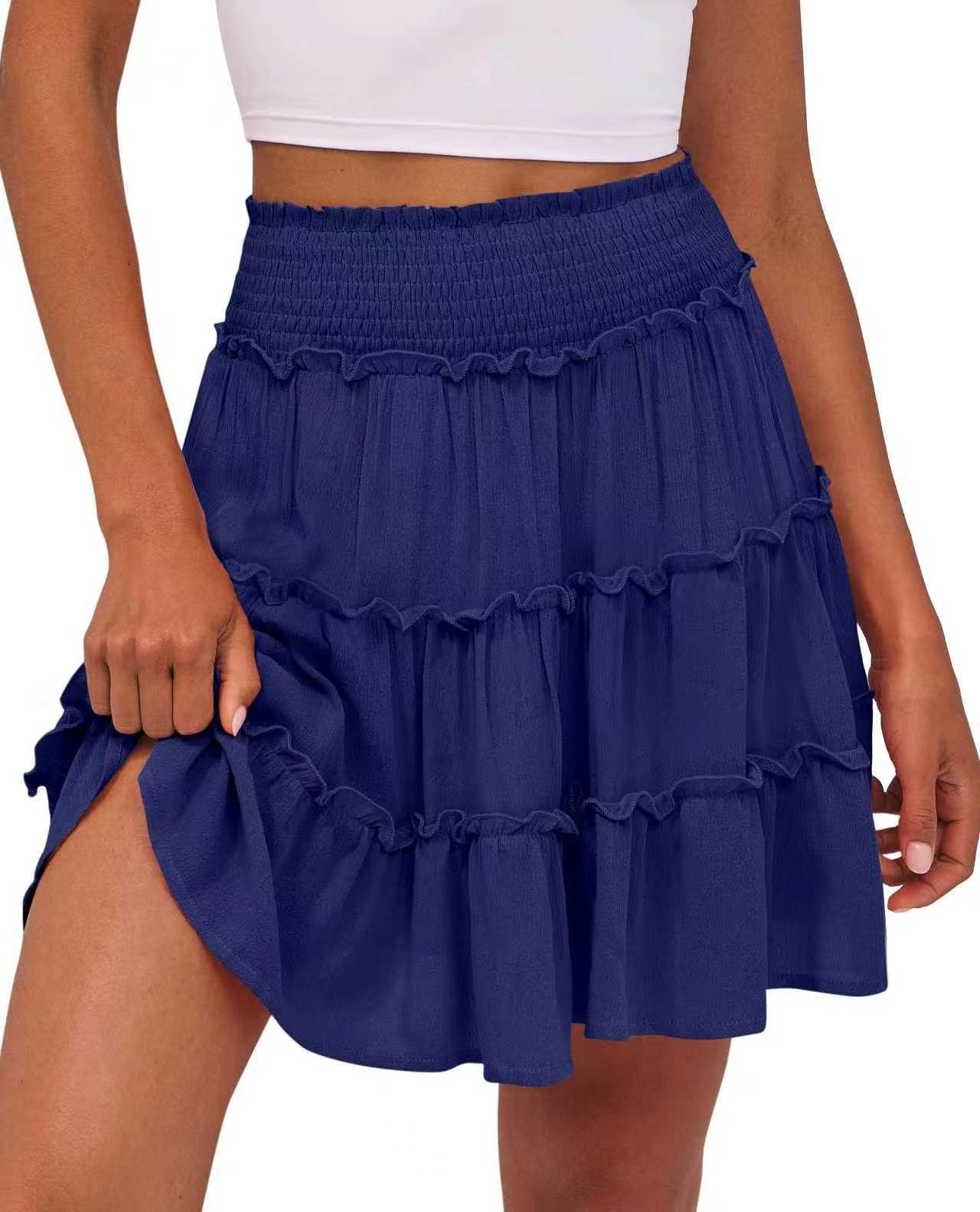 Women's High-Waisted Boho Tiered Skort with Pockets – Flowy Casual Ruffle Skirt