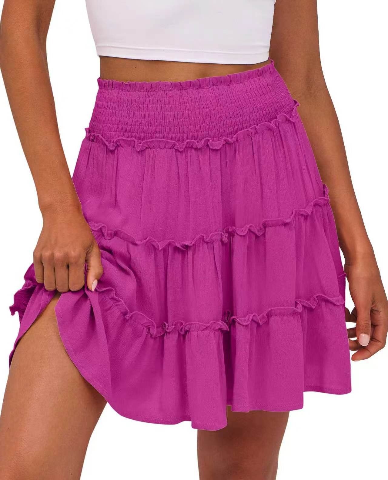 Women's High-Waisted Boho Tiered Skort with Pockets – Flowy Casual Ruffle Skirt