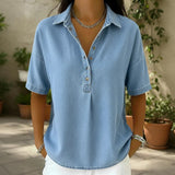 Slouchy Button-Detail Denim Top
