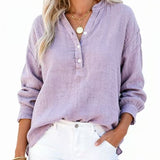 Womens Casual Gauze Button Neck Long Sleeve Oversized