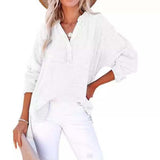 Womens Casual Gauze Button Neck Long Sleeve Oversized