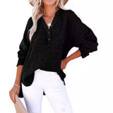 Womens Casual Gauze Button Neck Long Sleeve Oversized