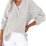 Womens Casual Gauze Button Neck Long Sleeve Oversized