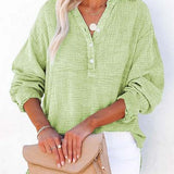 Womens Casual Gauze Button Neck Long Sleeve Oversized