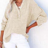Womens Casual Gauze Button Neck Long Sleeve Oversized