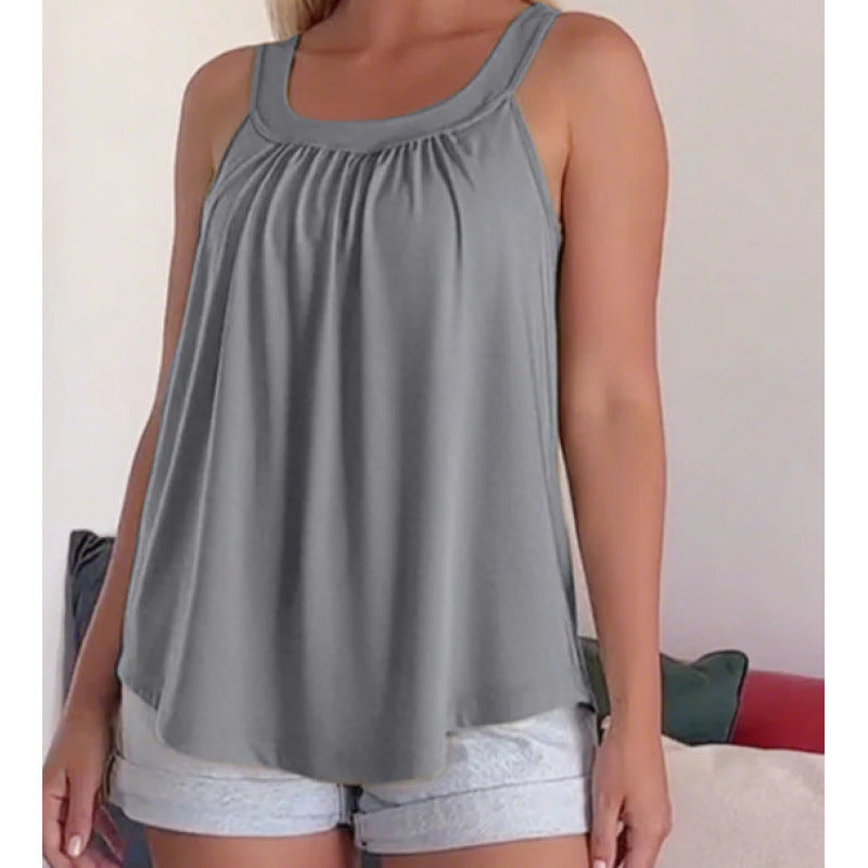 Solid Color Pleated Tank Top