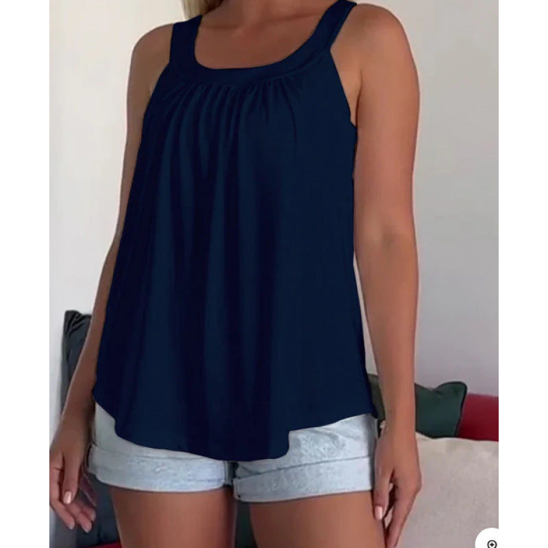 Solid Color Pleated Tank Top