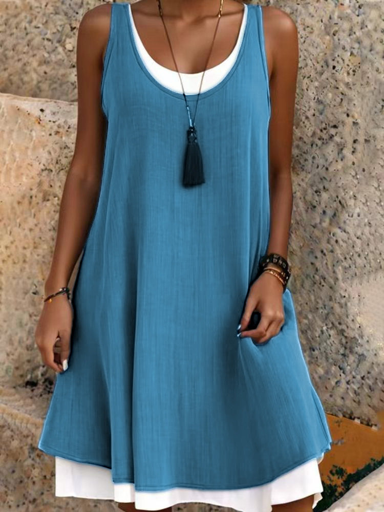 ⏰Last Day Sale 50% OFF-Women's Casual Loose Sleeveless Fake Two Piece Tank Dress