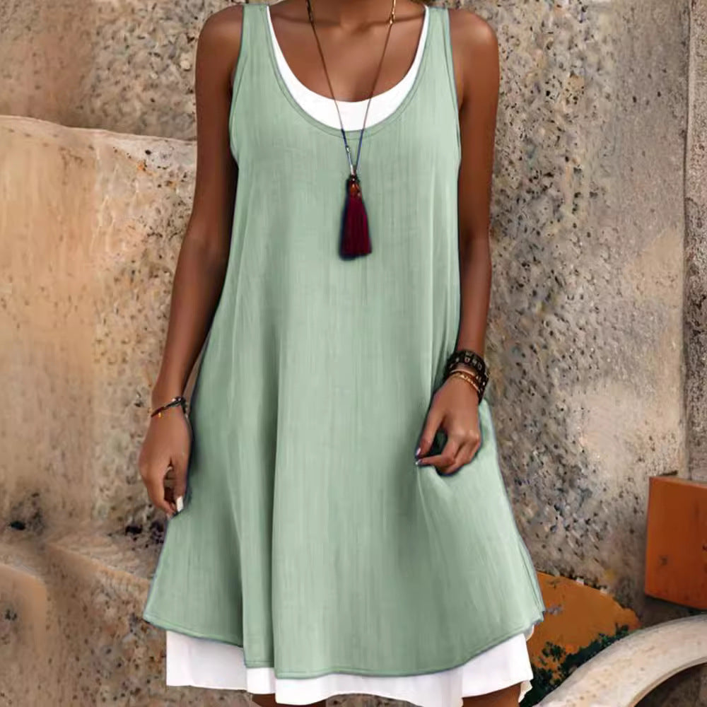 ⏰Last Day Sale 50% OFF-Women's Casual Loose Sleeveless Fake Two Piece Tank Dress