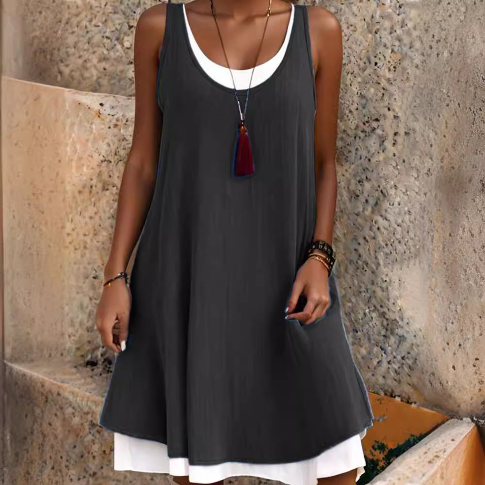⏰Last Day Sale 50% OFF-Women's Casual Loose Sleeveless Fake Two Piece Tank Dress