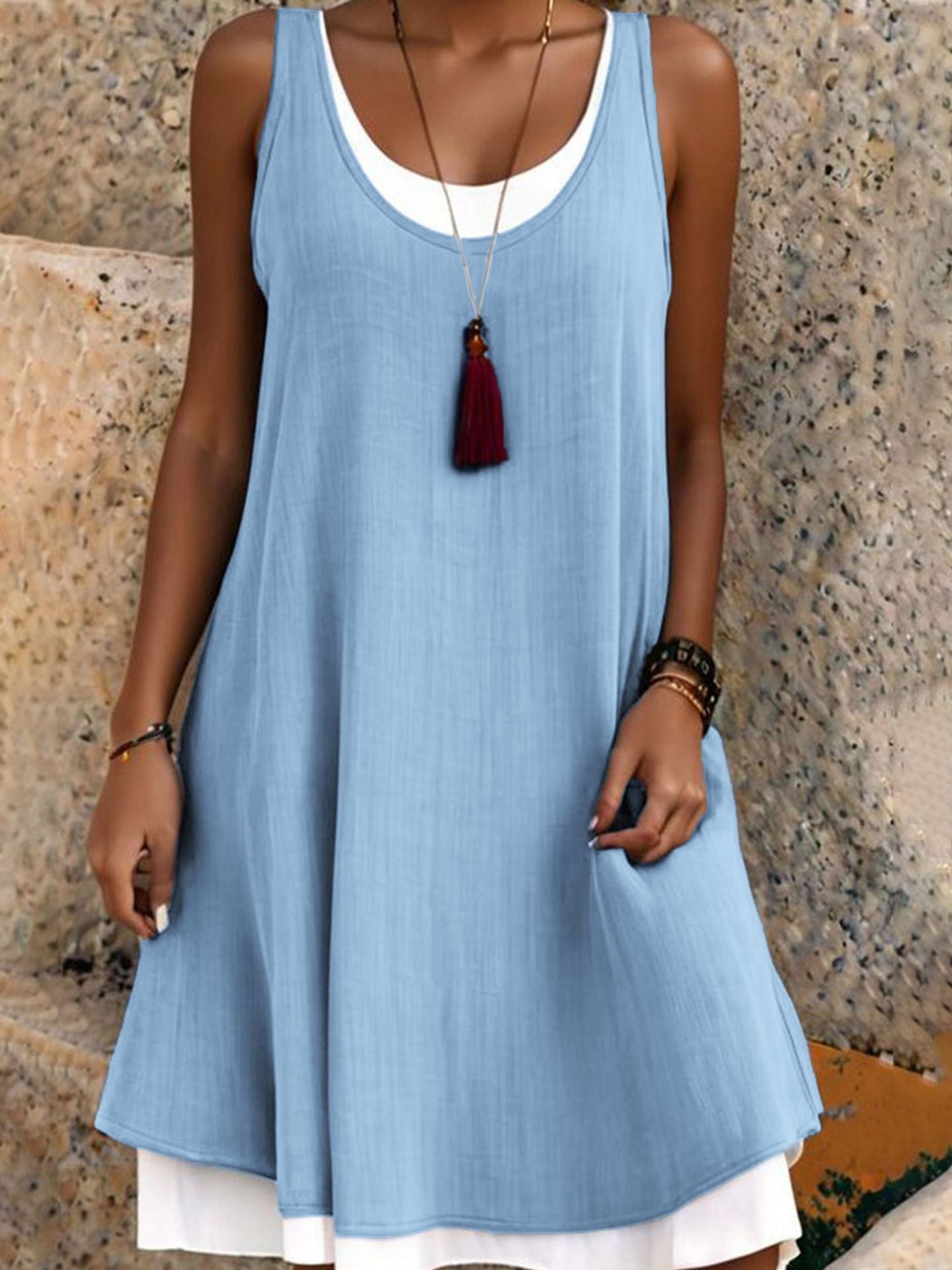 ⏰Last Day Sale 50% OFF-Women's Casual Loose Sleeveless Fake Two Piece Tank Dress