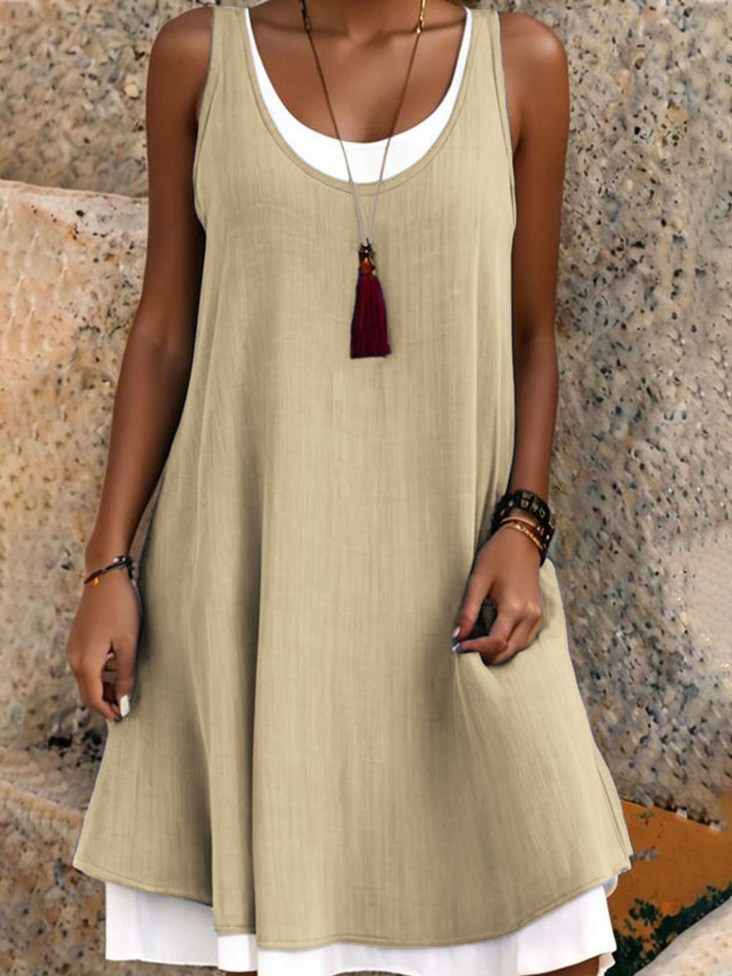 ⏰Last Day Sale 50% OFF-Women's Casual Loose Sleeveless Fake Two Piece Tank Dress
