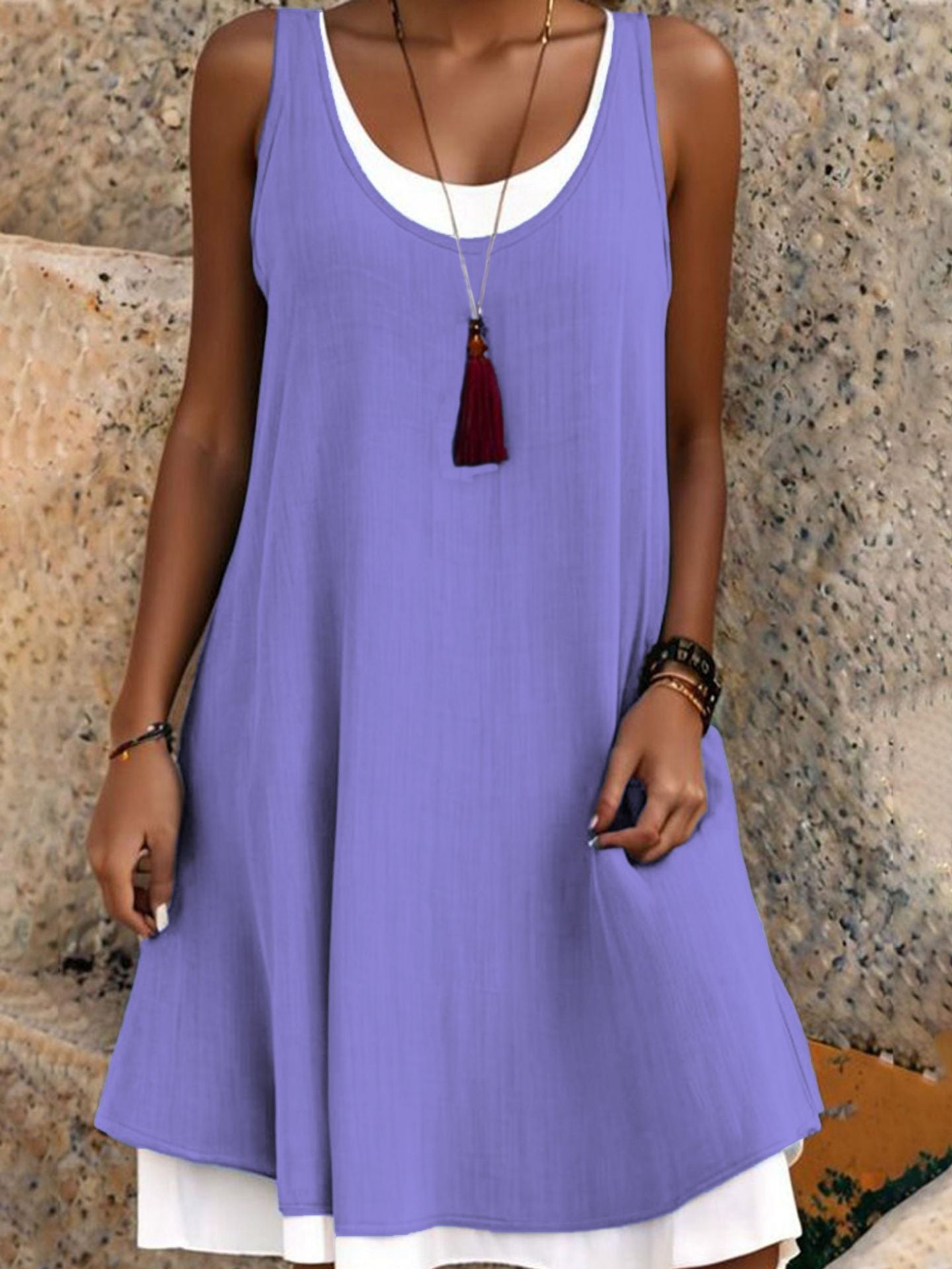 ⏰Last Day Sale 50% OFF-Women's Casual Loose Sleeveless Fake Two Piece Tank Dress
