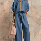 The Essential Zip-Neck Wide-Leg Set