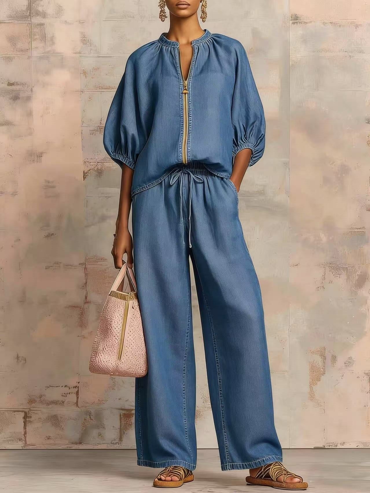 The Essential Zip-Neck Wide-Leg Set