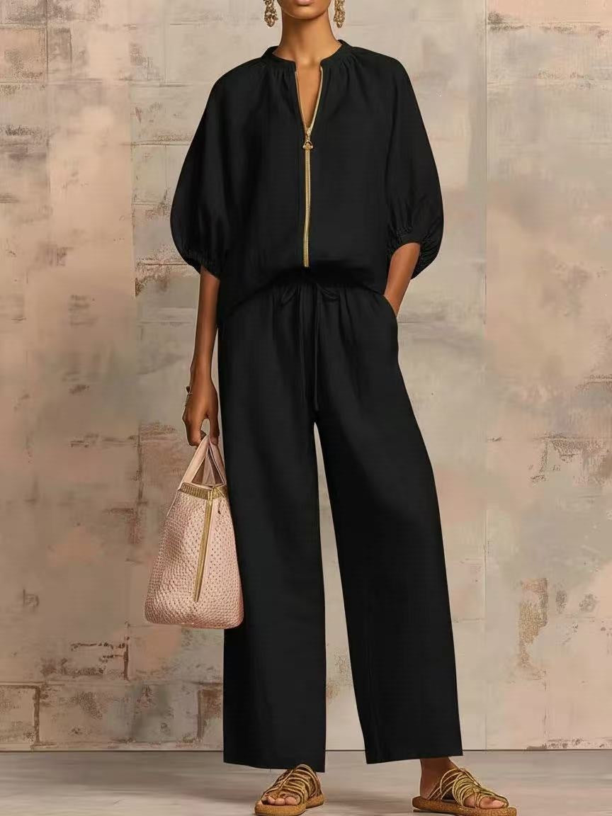 The Essential Zip-Neck Wide-Leg Set