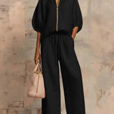 The Essential Zip-Neck Wide-Leg Set