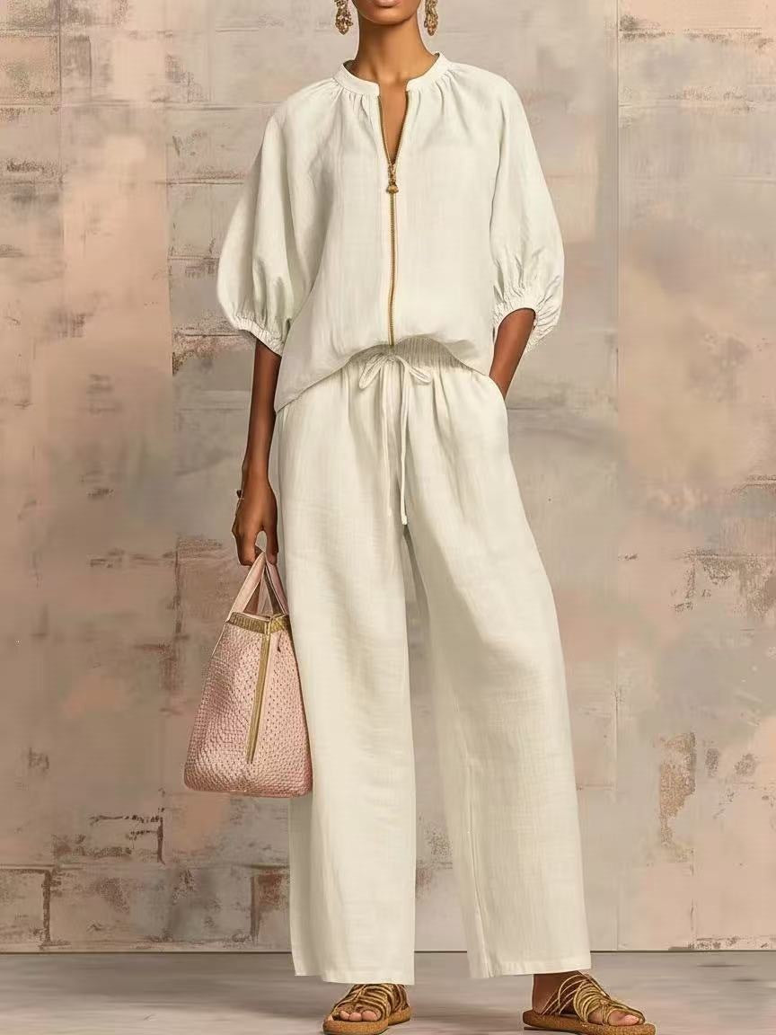 The Essential Zip-Neck Wide-Leg Set