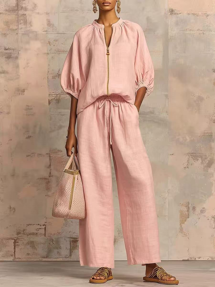 The Essential Zip-Neck Wide-Leg Set