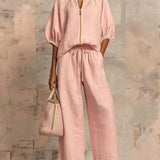The Essential Zip-Neck Wide-Leg Set