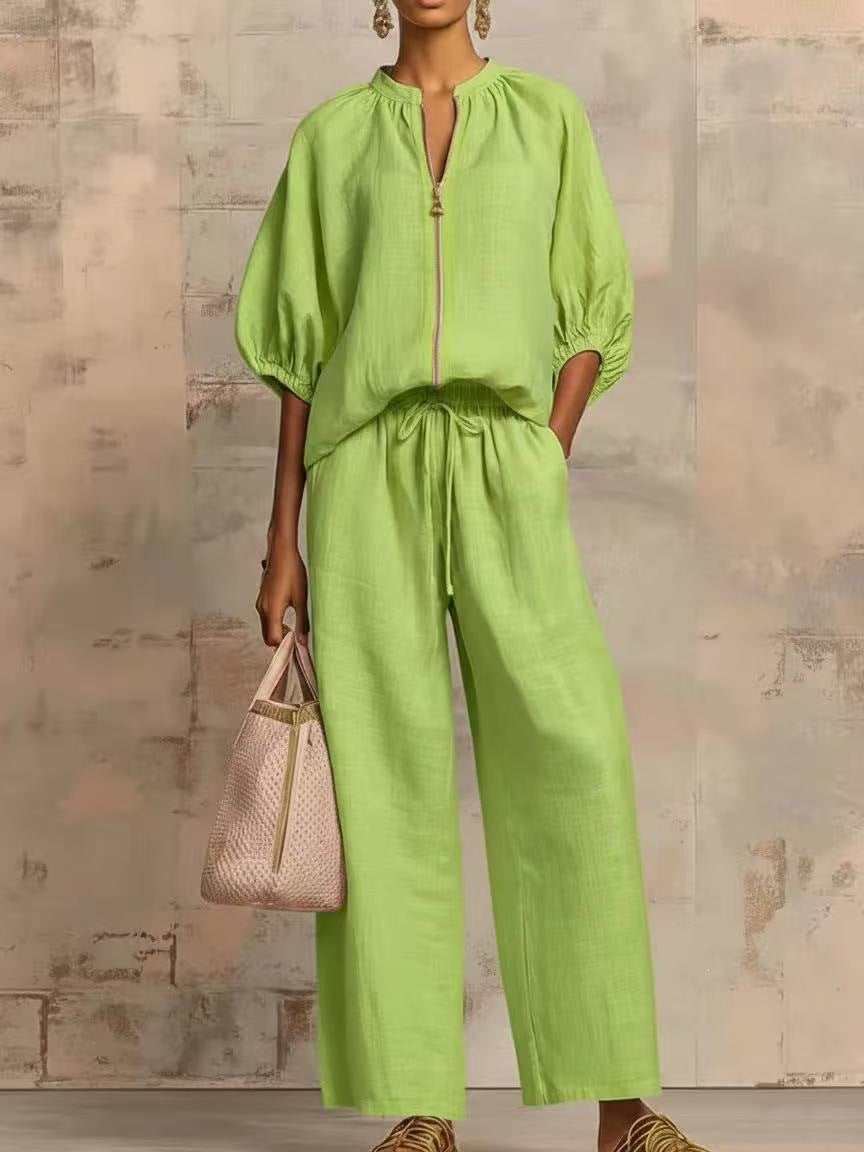 The Essential Zip-Neck Wide-Leg Set