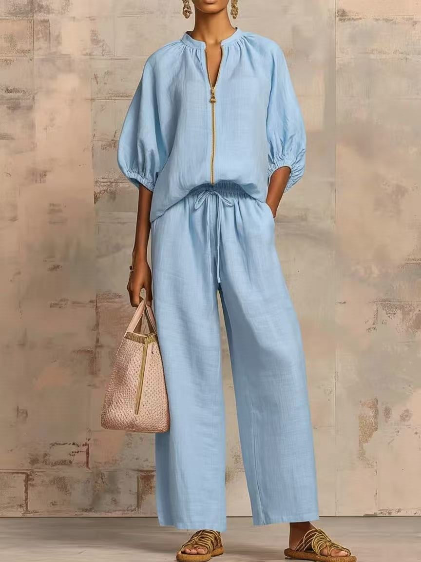 The Essential Zip-Neck Wide-Leg Set
