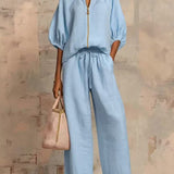 The Essential Zip-Neck Wide-Leg Set