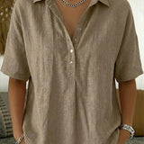 Summer Casual Cotton Linen Henley Shirt - Trendy 3/4 Sleeve Gauze Tunic Blouse for Wome