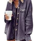 [2026 Trend] Women's Loose Batwing Waffle Knit Button-Up Shacket