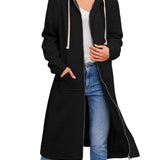 Women Casual Fleece Long Hoodies with Pockets Tunic Sweatshirt Outerwear Jacket