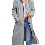Women Casual Fleece Long Hoodies with Pockets Tunic Sweatshirt Outerwear Jacket