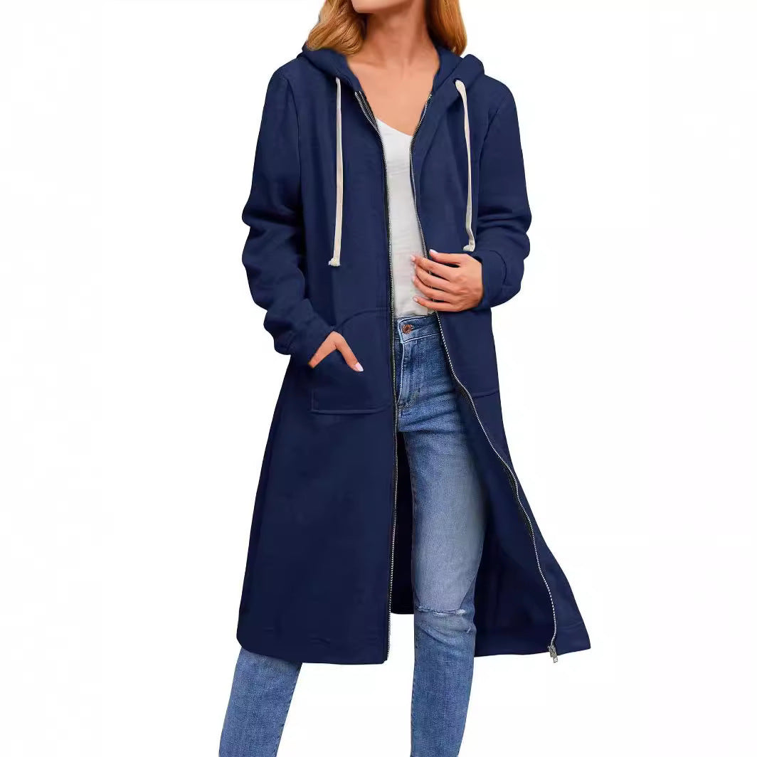 Women Casual Fleece Long Hoodies with Pockets Tunic Sweatshirt Outerwear Jacket