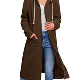 Women Casual Fleece Long Hoodies with Pockets Tunic Sweatshirt Outerwear Jacket
