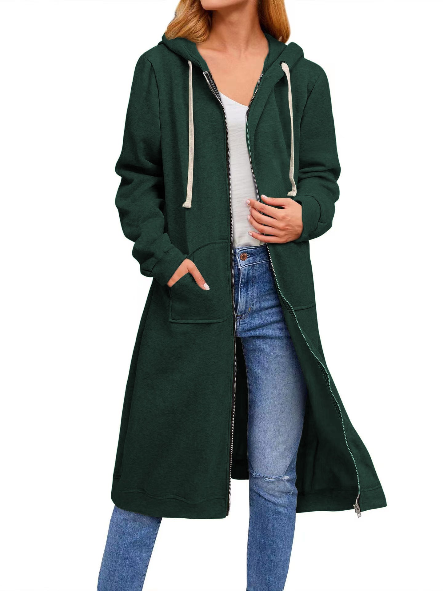 Women Casual Fleece Long Hoodies with Pockets Tunic Sweatshirt Outerwear Jacket